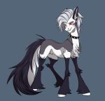  2023 absurd_res blush blush_lines clenched_teeth collar crossover demon digital_media_(artwork) ear_piercing ear_ring earth_pony equid equine eyebrow_piercing eyebrows facial_piercing fangs feral fluffy fluffy_tail fur grey_body grey_fur grey_hair hair hasbro helluva_boss hi_res horse inner_ear_fluff lambibelle leg_markings long_hair long_tail looking_at_viewer loona_(helluva_boss) male mammal mane mane_hair markings multicolored_body multicolored_fur my_little_pony narrowed_eyes piercing ponification pony red_sclera ring_piercing signature simple_background socks_(marking) solo spiked_collar spikes standing tail teeth tuft two_tone_body two_tone_fur white_body white_fur 