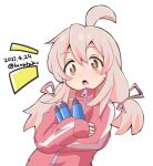  antenna_hair bottle bow grey_hair hair_bow highres holding holding_bottle kuwata multiple_hair_bows onii-chan_wa_oshimai! open_mouth oyama_mahiro pig_tail tail track_suit water_bottle watermark white_background zipper 