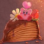  blue_eyes blush_stickers cake chocolate crepe flower food food_focus fruit heart kirby kirby:_star_allies kirby_(series) miclot mille-feuille mille_crepe no_humans open_mouth smile strawberry white_flower 