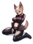  anthro blonde_hair breasts brown_body brown_fur clothed clothing female fur grey_eyes hair hi_res looking_at_viewer mammal pgm300 simple_background solo tail 