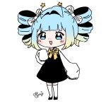  :d antennae artist_self-insert black_dress blonde_hair blue_eyes blue_hair chibi dress drill_hair gradient_hair hair_intakes hair_ribbon highres jelly_hoshiumi jelly_hoshiumi_(artist) multicolored_hair open_mouth phase_connect ribbon sketch sleeves_past_fingers sleeves_past_wrists smile socks twin_drills white_ribbon yellow_ribbon 