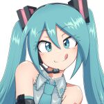  :p aqua_eyes aqua_hair aqua_necktie black_sleeves detached_sleeves digiral hatsune_miku headset highres long_hair necktie tongue tongue_out twintails very_long_hair vocaloid 