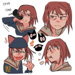  animal_ears blupixl can cat cat_ears chinese_text cigarette closed_eyes coffe_can drinking flcl highres open_mouth samejima_mamimi school_uniform short_hair simplified_chinese_text tagme takkun_(flcl) v variations white_background 