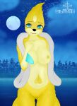  anthro areola big_breasts blue_eyes breasts female floatzel generation_4_pokemon genitals hairy_pussy hi_res looking_at_viewer mammal moon navel nintendo nipples orange_body pokemon pokemon_(species) pussy sea shiny_pokemon silavos smile solo tail water watermark yellow_areola yellow_nipples 