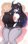  anthro areola bear big_breasts big_butt black_body black_fur black_hair blue_eyes blue_hair blush bodily_fluids breasts butt clothing dialogue female fur giant_panda hair hi_res holding_breast huge_breasts huge_butt looking_at_breasts mammal motion_lines multicolored_hair nipples open_mouth secretly_saucy shi_yu_(lunarspy) side_boob signature solo standing sweat sweatdrop teeth text thick_thighs wardrobe_malfunction white_body white_fur wide_hips 
