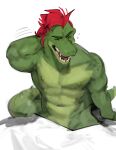  2023 abs absurd_res alligator alligatorid anthro athletic athletic_anthro athletic_male barazoku bed bed_sheet bedding biceps big_muscles big_pecs clothed_ambiguous colored crocodile crocodilian crocodylid digital_media_(artwork) fangs five_nights_at_freddy&#039;s five_nights_at_freddy&#039;s:_security_breach furniture green_body hair hi_res kogito long_tail male montgomery_gator_(fnaf) multicolored_body muscular muscular_anthro muscular_male nipples no_pubes on_bed open_mouth pecs red_hair reptile scalie scottgames shaded shadow sharp_teeth shirtless_male simple_background snout soft_shading solo spots steel_wool_studios tail teeth thick_tail tongue triceps waking_up white_background yawn 