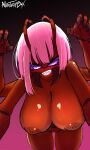  allentrap animal_humanoid ant antennae_(anatomy) anthro arthropod arthropod_humanoid big_breasts breasts fangs female hair hi_res humanoid hymenopteran insect looking_at_viewer multi_arm multi_limb nipples nude pink_hair purple_eyes red_body smile solo teeth 