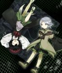  2others androgynous arms_behind_head ascot black_hair black_headwear black_socks brown_ascot brown_coat brown_footwear coat commentary_request cosplay detached_sleeves enraku_tsubakura enraku_tsubakura_(cosplay) evanescent_existence green_shorts green_skirt grey_eyes grey_hair hat houlen_yabusame kaigen_1025 layered_sleeves len&#039;en long_sleeves multiple_others neck_ribbon other_focus red_ribbon ribbon sandals senri_tsurubami shirt short_hair short_over_long_sleeves short_sleeves shorts skirt sleeveless sleeveless_shirt sleeves_past_fingers sleeves_past_wrists socks white_shirt white_sleeves white_socks 