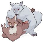  anthro anthro_on_anthro brown_body brown_fur canid canine canis crossover death_(puss_in_boots) dreamworks duo fur genitals grey_body grey_fur hi_res humanoid_genitalia humanoid_penis jrjresq looking_at_viewer lying male male/male mammal mr._wolf_(the_bad_guys) penis puss_in_boots_(film) puss_in_boots_the_last_wish red_eyes simple_background tail the_bad_guys wolf 