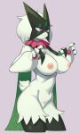  absurd_res anthro areola big_breasts blush breasts felid feline female fingers flowerpigeon73 fur generation_9_pokemon genitals green_body green_fur hi_res mammal meowscarada nintendo nipples pink_areola pink_nipples pokemon pokemon_(species) pseudo_clothing pseudo_thigh_highs simple_background smile solo thick_thighs 