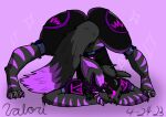  anthro claws fur grey_body grey_fur hi_res jack-o&#039;_pose machine male pose protogen purple_background purple_body purple_fur simple_background solo striped_body striped_fur stripes tongue valorious_graham 