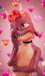  &lt;3 3d_(artwork) anthro choker digital_media_(artwork) horn jewelry male necklace scalie screelee sharp_teeth smile solo teeth 