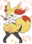  1girl absurdres animal_ear_fluff animal_ears animal_feet animal_hands animal_nose artist_name black_fur blush body_fur braixen commentary dated flat_chest fox_ears fox_girl fox_tail full_body furry furry_female hands_up happy highres holding holding_stick ingi looking_at_viewer multicolored_fur neck_fur one_eye_closed open_mouth own_hands_together pigeon-toed pokemon pokemon_(creature) red_eyes signature sketch smile snout solo sparkle standing star_(symbol) starry_background stick symbol-only_commentary tail white_background white_fur yellow_fur 