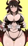  1girl absurdres black_bra black_hair black_panties bra breasts cleavage dragon_girl dragon_horns dragon_tail dragon_wings duel_monster espkiriyama glasses highres horns house_dragonmaid large_breasts lingerie maid maid_headdress navel panties solo tail thigh_gap underwear wings yu-gi-oh! 