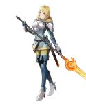  1girl armor belt blonde_hair blue_eyes boots breastplate closed_mouth dress fire_emblem fire_emblem:_three_houses fire_emblem_heroes fur_trim gloves high_heel_boots high_heels highres holding holding_weapon ingrid_brandl_galatea long_sleeves looking_at_viewer medium_hair non-web_source official_art pants polearm riz3 sheath sheathed short_dress shoulder_armor solo spear standing sword thigh_boots transparent_background turtleneck weapon 