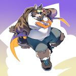  2023 anthro belly big_belly bottomwear canid canine canis clothing domestic_dog hi_res kemono male mammal necktie overweight overweight_male quanjiang shirt shorts simple_background solo topwear 