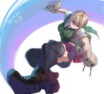  1girl black_thighhighs blonde_hair from_below gegeron highres kantai_collection perth_(kancolle) purple_eyes shirt solo sweater_vest thighhighs white_shirt 