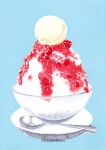  artist_name blue_background bowl food food_focus ice_cream kuboitomoko no_humans original painting_(medium) plate shaved_ice simple_background spoon still_life traditional_media watercolor_(medium) 