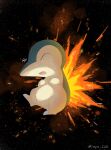  animal_focus black_background closed_eyes cyndaquil embers fire highres inyo_124 no_humans open_mouth pokemon pokemon_(creature) signature solo twitter_username 