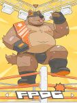  2023 absurd_res anthro belly big_belly black_nose brown_body bulge canid canine canis clothing cute_fangs domestic_dog fighting_ring hi_res humanoid_hands kemono male mammal mask moobs navel nipples overweight overweight_male peekeroro solo tongue tongue_out underwear wrestler 