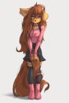  2023 absurd_res anthro apogee_(tinygaypirate) boots bottomwear breasts bridge_piercing canid canine canis clothed clothing digital_media_(artwork) domestic_dog ear_piercing facial_piercing female female_anthro floppy_ears footwear full-length_portrait fur hair hi_res kemono legwear long_hair looking_at_viewer mammal nose_piercing piercing portrait skirt small_breasts solo spitz tail tail_between_legs tattoo thigh_highs tinygaypirate 