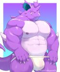  abs anthro biceps blush bulge claws clothing generation_1_pokemon hi_res horn jockstrap looking_back male muscular muscular_anthro muscular_male nidoking nintendo nipples o-ro pecs pokemon pokemon_(species) purple_body scalie smile solo teeth underwear 