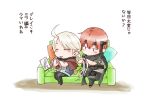  1boy 1girl ahoge asugi_(fire_emblem) chibi closed_eyes couch ebi_puri_(ebi-ebi) fire_emblem fire_emblem_fates hairband_removed headband nina_(fire_emblem) on_couch orange_hair parted_bangs tying_another&#039;s_hair 
