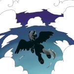  2015 2_ears 4_legs black_body black_fur cloud dawn_lightwing day digital_drawing_(artwork) digital_media_(artwork) dragocorn equid equine fan_character feathered_wings feathers feral flying fur grey_mane grey_tail hasbro horse looking_into_the_distance low_res male mammal mane my_little_pony pegasus pony sky solo spread_wings wings 