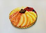  colored_pencil_(medium) food food_focus fruit fruit_tart manmosu-0607 no_humans original realistic shadow simple_background still_life tart_(food) traditional_media white_background 