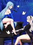  aqua_hair azura_(fire_emblem) bare_legs barefoot breasts bug butterfly commission corrin_(female)_(fire_emblem) corrin_(fire_emblem) fire_emblem fire_emblem_fates grand_piano grey_hair hairband highres holding holding_microphone igni_tion instrument large_breasts long_hair microphone music piano playing_instrument singing sitting_on_piano very_long_hair 