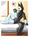  &lt;3 absurd_res anthro bed bedroom changed_(video_game) clothing footwear furniture gesture girly hi_res male on_bed puro_(changed) redtale shaded sitting sitting_on_bed smile socks solo waving 
