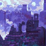  animated animated_gif castle cloud english_commentary no_humans original outdoors pixel_art pixeldoshi purple_theme ruins scenery 