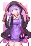  1girl absurdres animal_hood black_jacket blush breasts dress hair_between_eyes hands_up headset highres hip_focus hood hood_up hooded_jacket jacket legs_together long_hair looking_at_viewer microphone open_clothes open_jacket open_mouth purple_eyes purple_hair rabbit_hood shirua_(s4-42424) skindentation small_breasts solo striped striped_dress thigh_gap thighhighs thighs twintails vertical-striped_dress vertical_stripes vocaloid yuzuki_yukari 