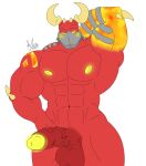  abs alex0731 balls big_balls big_penis demon genitals hand_behind_head hi_res horn looking_at_viewer male mask muscular nipples not_furry pecs penis pose raum_(paladins) red_body red_penis solo solo_focus yellow_eyes yellow_nipples 