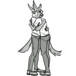 1:1 animated anthro beastars canid canine canis claws clothed clothing daww duo embrace eyes_closed father_(lore) father_and_child_(lore) father_and_son_(lore) hug hybrid lagomorph lee_(greatlizardwizard) legoshi&#039;s_chimera_(beastars) legoshi_(beastars) leporid male mammal monochrome parent_(lore) parent_and_child_(lore) parent_and_son_(lore) rabbit short_playtime smile son_(lore) sunny_frostwolf tail tail_motion tailwag wolf 