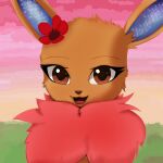  brown_body brown_fur eevee eeveelution fan_character female feral flower fluffy fur generation_1_pokemon icon joeumbre nintendo pink_body pink_fur plant pokemon pokemon_(species) portrait rose_(pokeartistlily) shaded sky solo space 