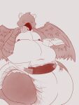  absurd_res anthro avian big_diaper dessert diaper doughnut eating extremius_amphibious food gryphon hi_res kneeling male moobs mythological_avian mythology overweight solo weight_gain 