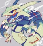  akadako animal_focus bags_under_eyes black_sclera claws cloud colored_sclera commentary dragon eastern_dragon fang grey_background grey_outline looking_to_the_side no_humans one-hour_drawing_challenge open_mouth pokemon pokemon_(creature) rayquaza slit_pupils solo yellow_eyes 