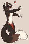  bottomwear bulge clothing dancing fluffy fluffy_tail gulonine heart_reaction hi_res kaizuul_(character) loincloth loincloth_only long_tail mammal marten mustalid mustelid musteline sable_(marten) tail tazatail 