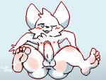  anthro anus bedroom big_ears blush boy_kisser_(meme) digital_drawing_(artwork) digital_media_(artwork) domestic_cat feet felid feline felis foot_focus fur genitals hi_res humanoid humanoid_feet humanoid_genitalia humanoid_penis inviting inviting_to_fuck inviting_to_sex legs_up looking_at_viewer male male/male mammal nipples penis pixel_(artwork) plantigrade presenting presenting_anus silly_cat_(mauzymice) size_difference smaller_male softbread solo submissive submissive_male watermark white_body white_fur 