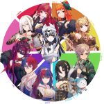  6+girls alear_(female)_(fire_emblem) alear_(fire_emblem) alear_(male)_(fire_emblem) asymmetrical_clothes bare_shoulders black_choker black_hair breasts choker citrinne_(fire_emblem) clanne_(fire_emblem) closed_mouth color_wheel_challenge detached_sleeves dress earrings fire_emblem fire_emblem_engage hair_ornament heterochromia highres ivy_(fire_emblem) jewelry long_hair multicolored_hair multiple_boys multiple_girls nel_(fire_emblem) novembertimex orange_hair panette_(fire_emblem) purple_eyes purple_hair rafal_(fire_emblem) red_eyes red_hair scarf short_hair smile sommie_(fire_emblem) tiara two-tone_hair veyle_(fire_emblem) white_hair yellow_eyes yunaka_(fire_emblem) 