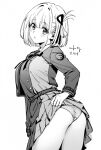  ass blush bob_cut clothes_lift from_behind hair_ornament lycoris_recoil monochrome nishikigi_chisato panties school_uniform short_hair skirt skirt_lift underwear user_mkgm3252 