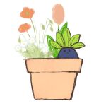  black_eyes creature flower highres leaf no_humans oddish osakana-cake plant pokemon pokemon_(creature) potted_plant red_flower red_tulip simple_background solid_circle_eyes tulip white_background white_flower 