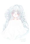  1girl blending blush commentary_request dress expressionless flower hair_flower hair_ornament long_hair looking_at_viewer nomori_(nmr) original simple_background solo upper_body white_background white_dress white_eyes white_hair white_theme 