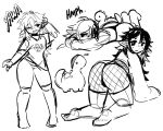  all_fours arm_behind_head ass black_hair blush covering_face fishnets from_behind greyscale highres long_hair long_sleeves looking_back lying messy_hair mistysnugglebug monochrome on_stomach original sketch sleepy_(mistysnugglebug) striped striped_thighhighs thick_thighs thighhighs thighs 