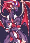  armor black_body black_scales claws clothed clothing dragon duel_monster hair hi_res horn lazulite_b male mask masquerade_mask masquerade_the_blazing_dragon muscular red_hair scales semi-anthro simple_background solo wings yu-gi-oh! 