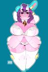  anthro big_breasts blush bra breasts bun_buns_(bun_buns) chibi chromapan cleavage clothed clothing eyewear female glasses hair hi_res lagomorph leporid looking_at_viewer mammal navel overweight overweight_anthro overweight_female panties pink_eyes purple_hair rabbit short_hair smile solo thick_thighs underwear white_bra white_clothing white_panties white_underwear 