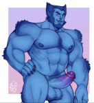  anthro balls beast_(marvel) blue_body furry_balls genitals hi_res humanoid humanoid_pointy_ears leelikessmut male marvel muscular muscular_anthro muscular_humanoid nipples penis solo vein veiny_penis x-men 