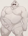  2022 anthro barazoku baseball_cap bear belly big_pecs big_penis bin_(artist) bin_(character) bodily_fluids bulge clothed clothing dripping erection facial_piercing foreskin genital_fluids genitals giant_panda hat headgear headwear hi_res jewelry male mammal monochrome muscular muscular_male necklace nipples nose_piercing nose_ring open_mouth open_smile overweight overweight_male partially_retracted_foreskin pecs penis piercing portrait precum precum_drip presenting presenting_penis ring_piercing shaded simple_background smile solo thick_thighs three-quarter_portrait topless underwear vein veiny_penis 