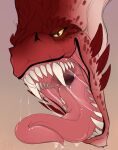  anthro bodily_fluids hi_res male open_mouth red_body reptile saliva saliva_string santanahoffman scalie sharp_teeth solo teeth tongue tongue_out yellow_eyes zartersus 